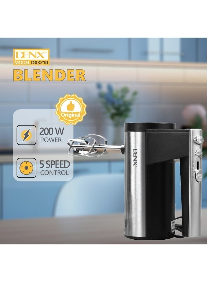 DENX DX3210 Electric Egg Beater & Dough Mixer – 200W, 5-Speed, Stainless Steel Blades - Image 4